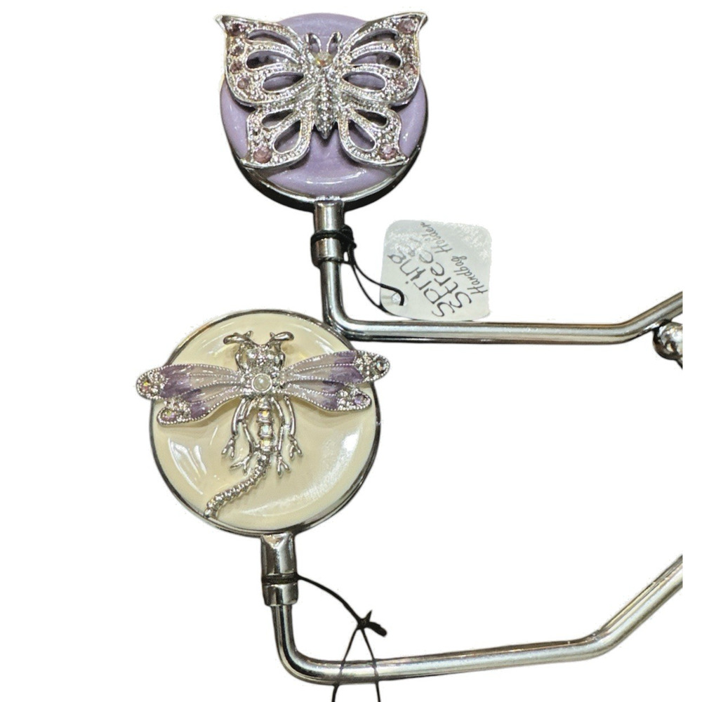 SPRING STREET BUTTERFLY DRAGONFLY PURSE HOOK SET 2 HANDBAG HOLDER NEW